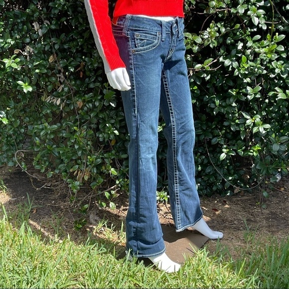 True Religion Dark Wash Low Rise Flare Leg Jeans - Picture 3 of 13